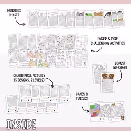 Hundreds Charts - Worksheets, Games & Pixel Pictures (Animals)