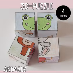 3D Animal Cube Puzzle (4 Cubes)