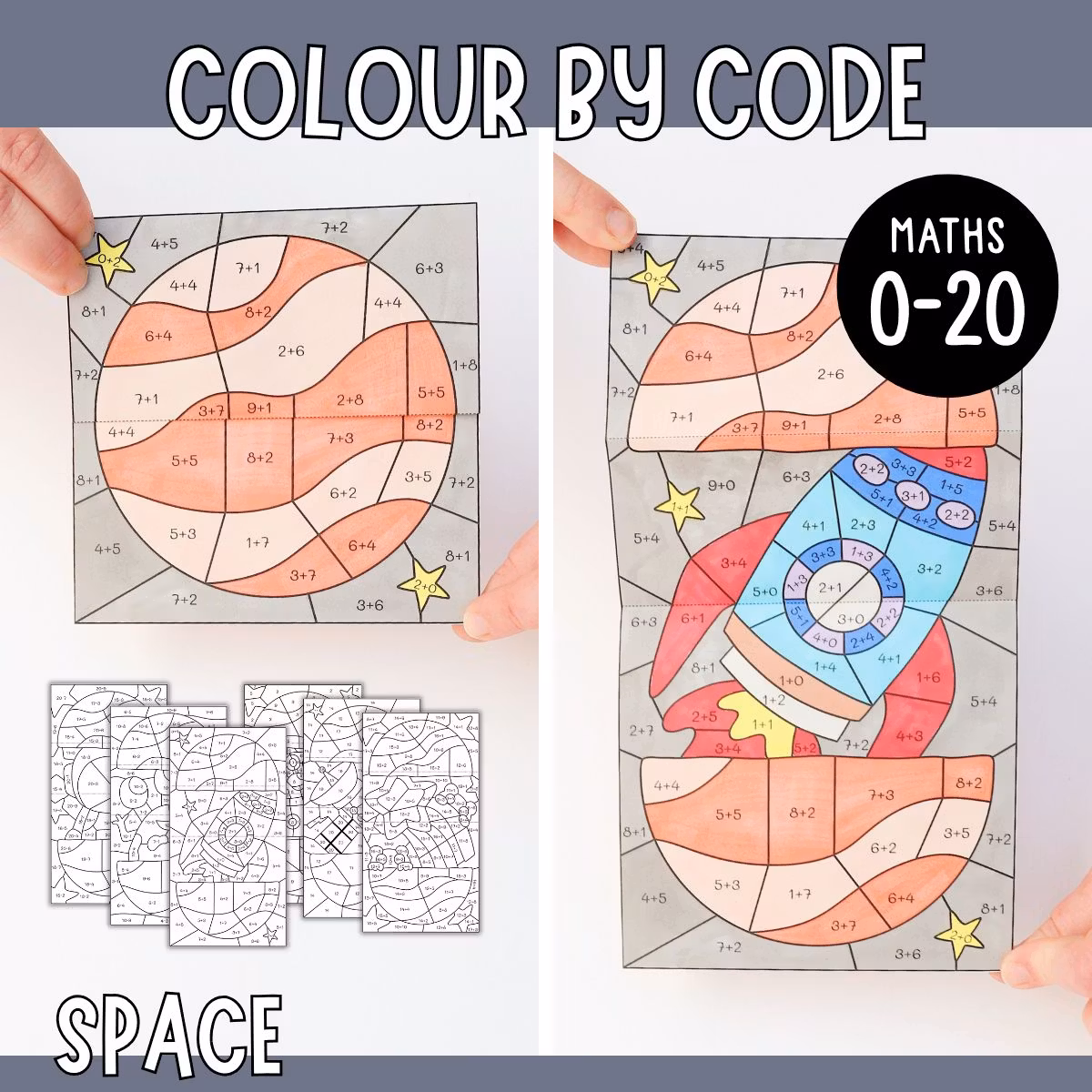 Colour by Code Maths to 20 (Addition & Subtraction) - Space
