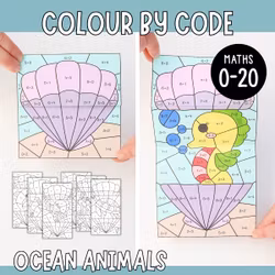 Colour by Code Maths to 20 (Addition & Subtraction) - Ocean animals
