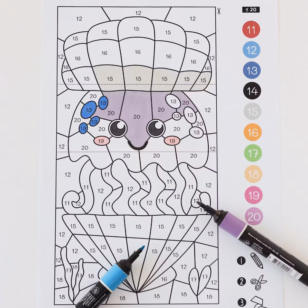 Colour by Code Maths to 20 (Addition & Subtraction) - Ocean animals