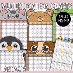 Times Tables Charts (Animals) - Tables 1-10 and 1-12