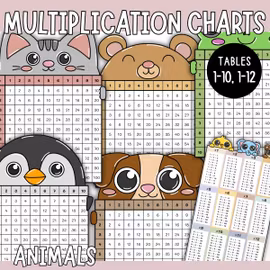 Times Tables Charts (Animals) - Tables 1-10 and 1-12