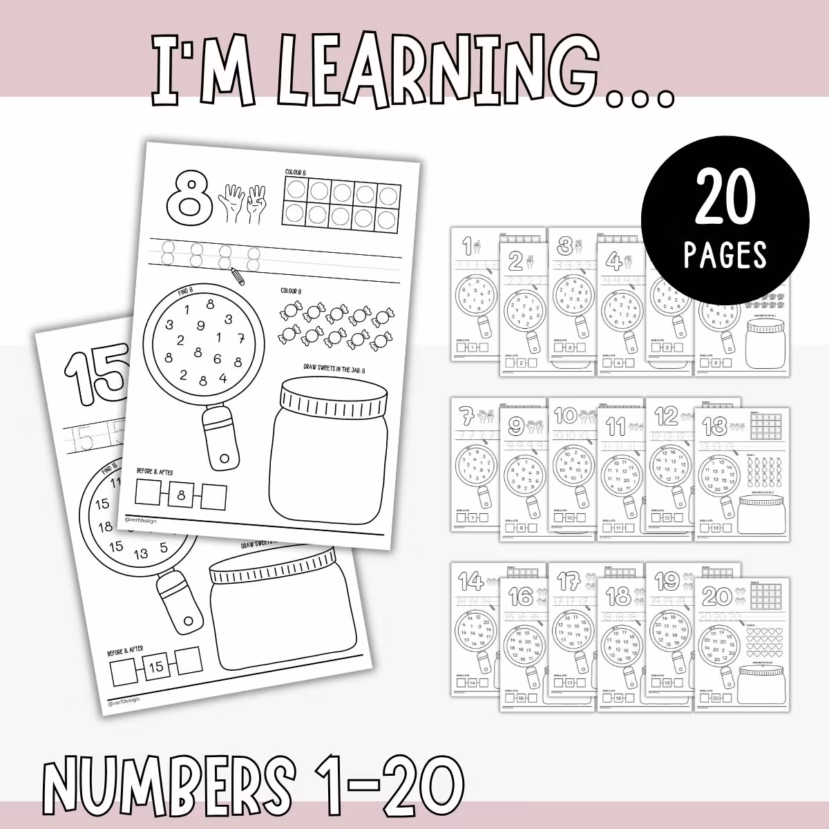 Learning Numbers 1-20 - Worksheets for Kids