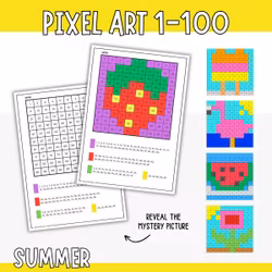 Colour by Number 100 Chart - Summer Pixel Art