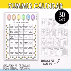 Summer Holiday Activity Calendar for Kids - 30 Days (Extra Easy)