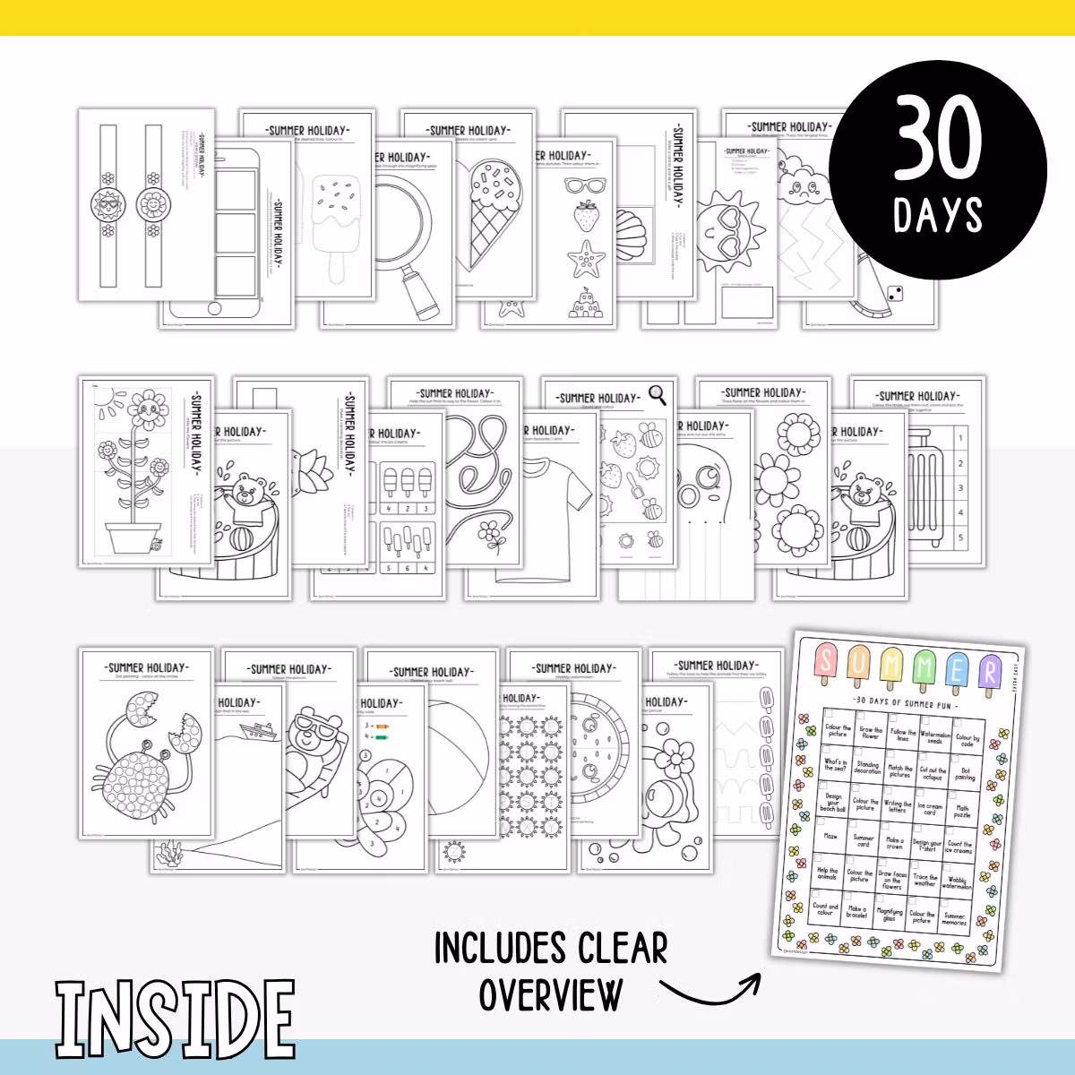 Summer Holiday Activity Calendar for Kids - 30 Days (Extra Easy)