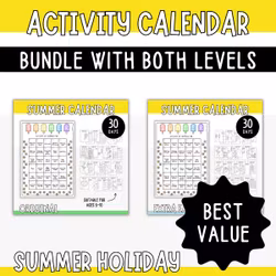 Summer Holiday Activity Calendar for Kids - 30 Days Bundle (Extra Easy & Original)