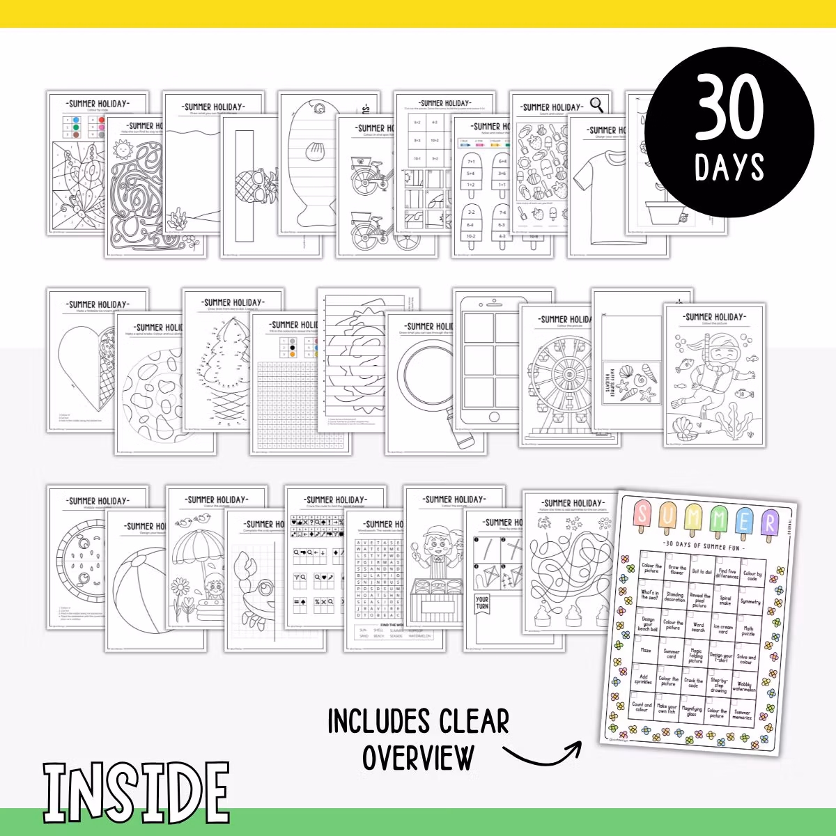 Summer Holiday Activity Calendar for Kids - 30 Days Bundle (Extra Easy & Original)