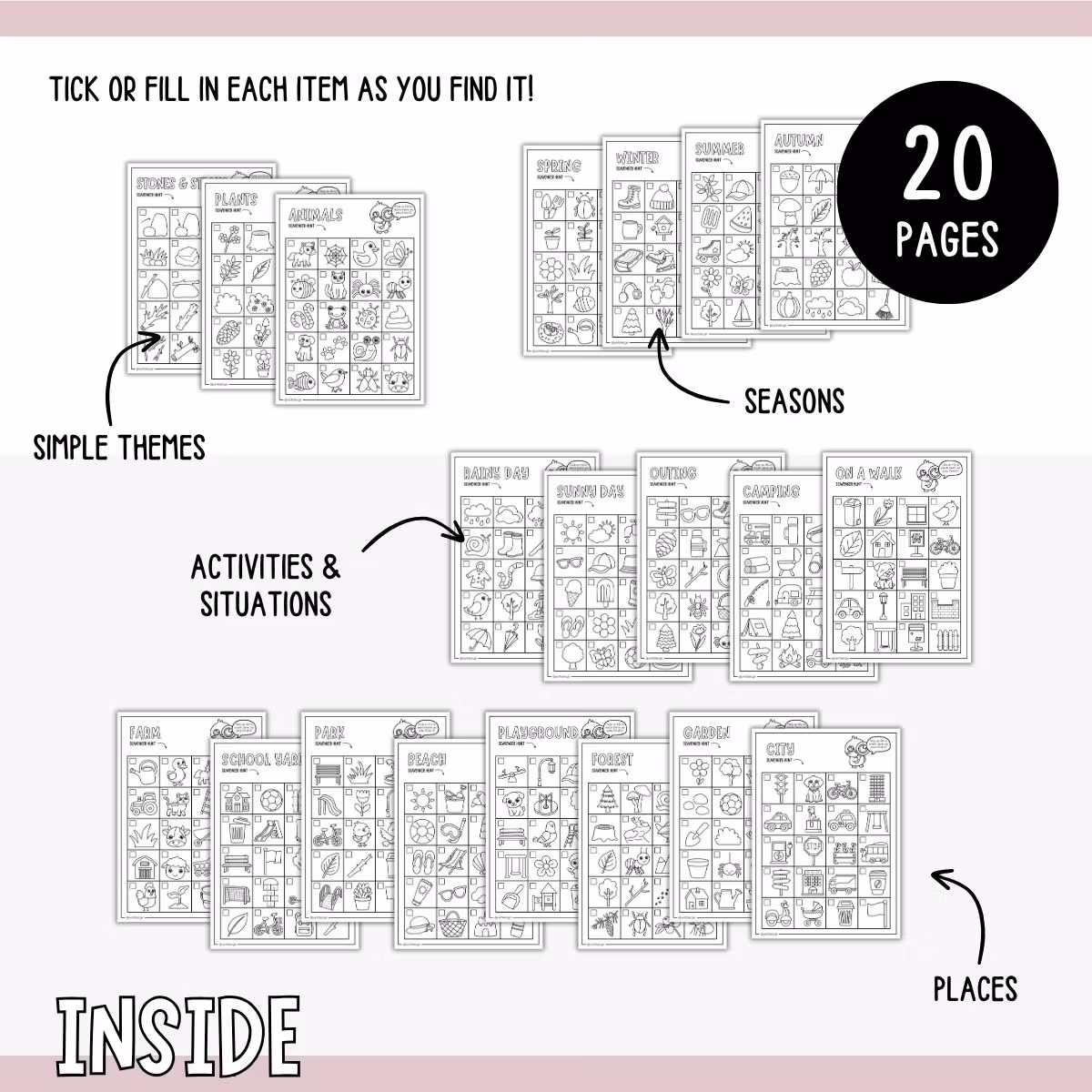 Outdoor Scavenger Hunts for Kids - 20 Printable Activity Pages