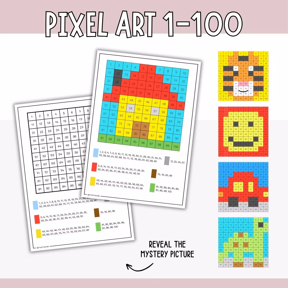 Colour by Number 100 Chart - Pixel Art for Kids