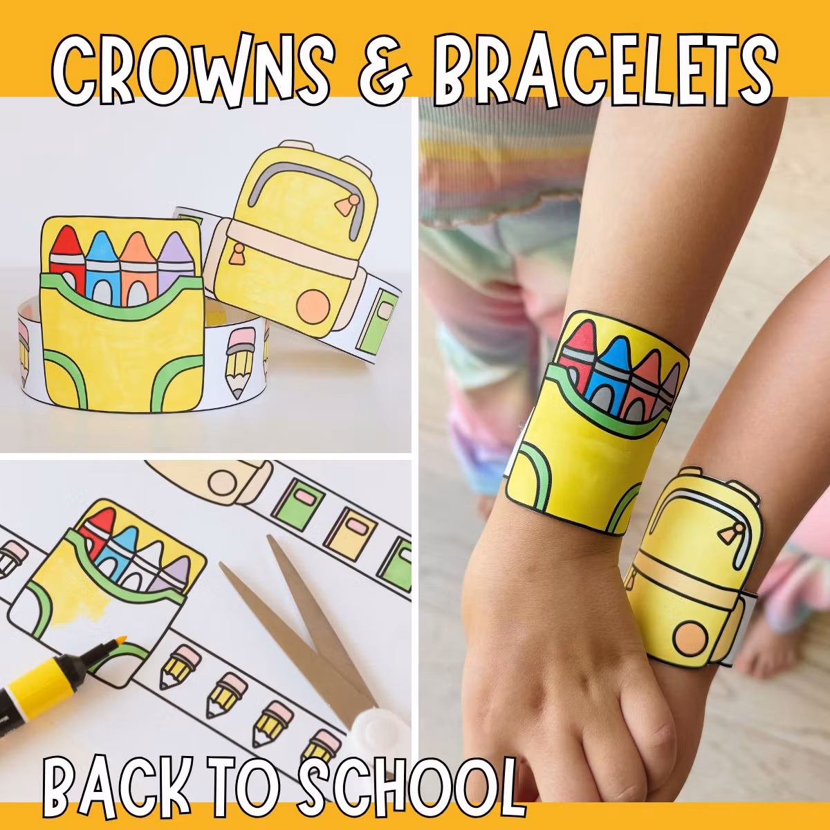 Back to School Bracelets & Crowns - Printable Craft for Kids