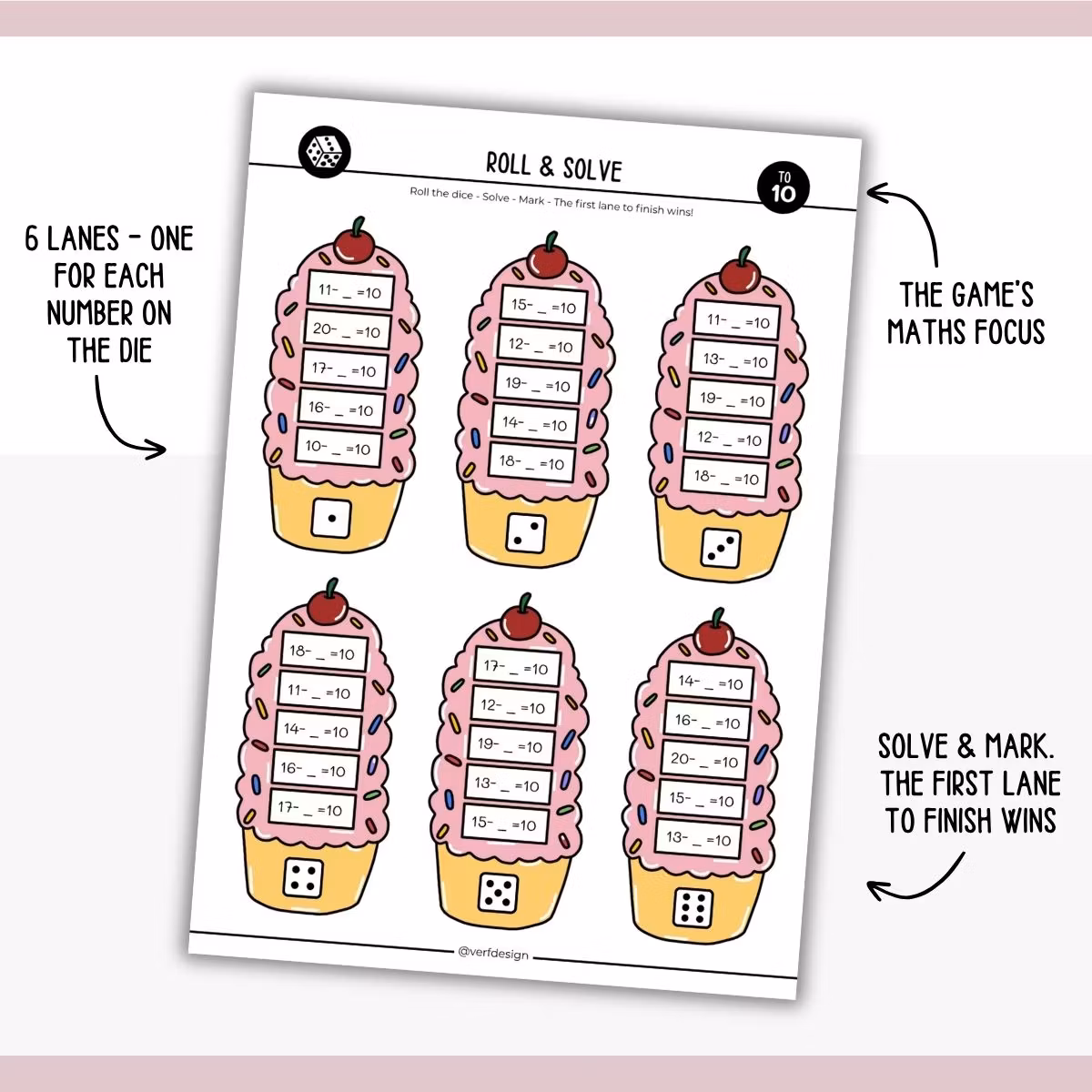 Roll & Solve (10 Maths Games) - Subtraction Within 20