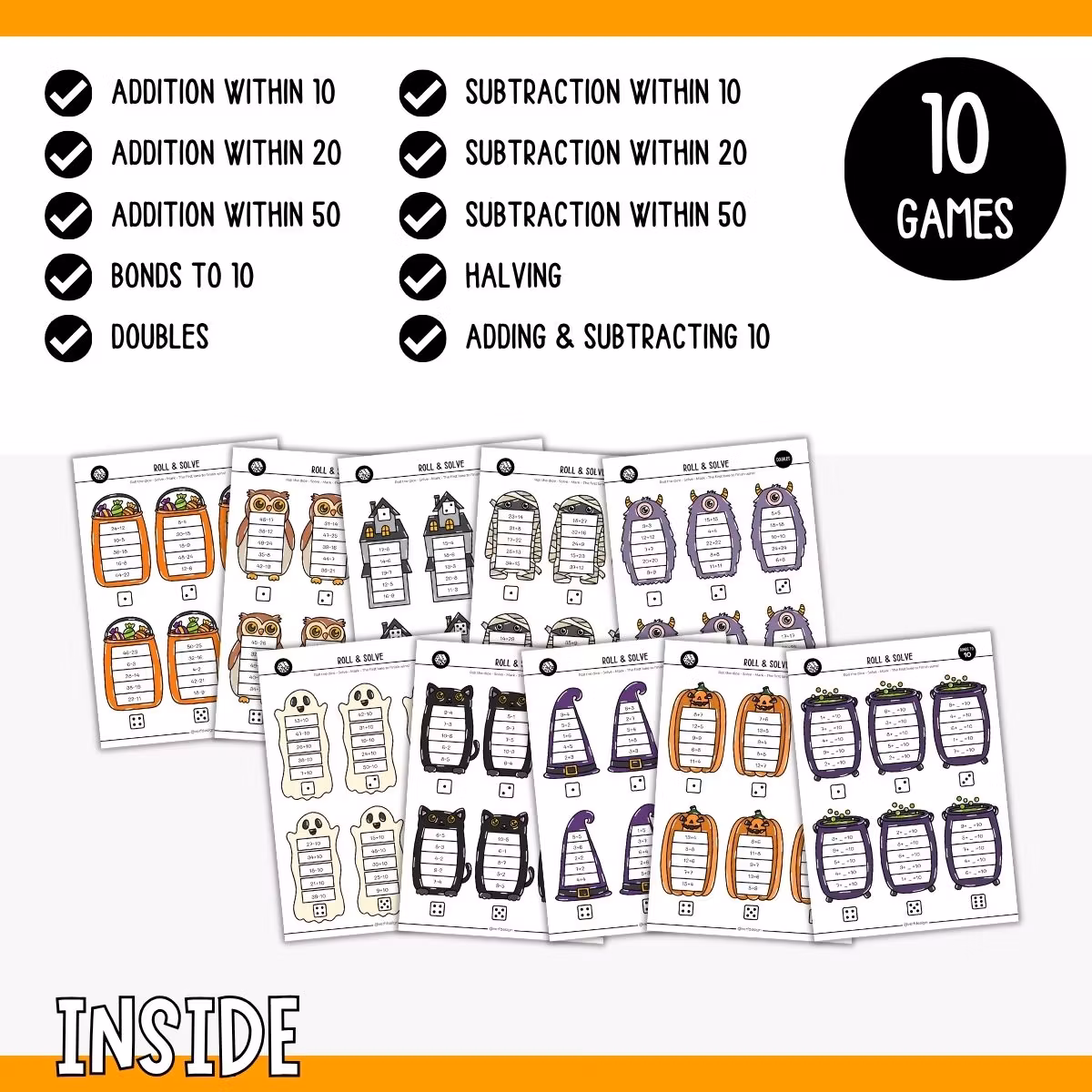10 Halloween Maths Games - Roll & Solve