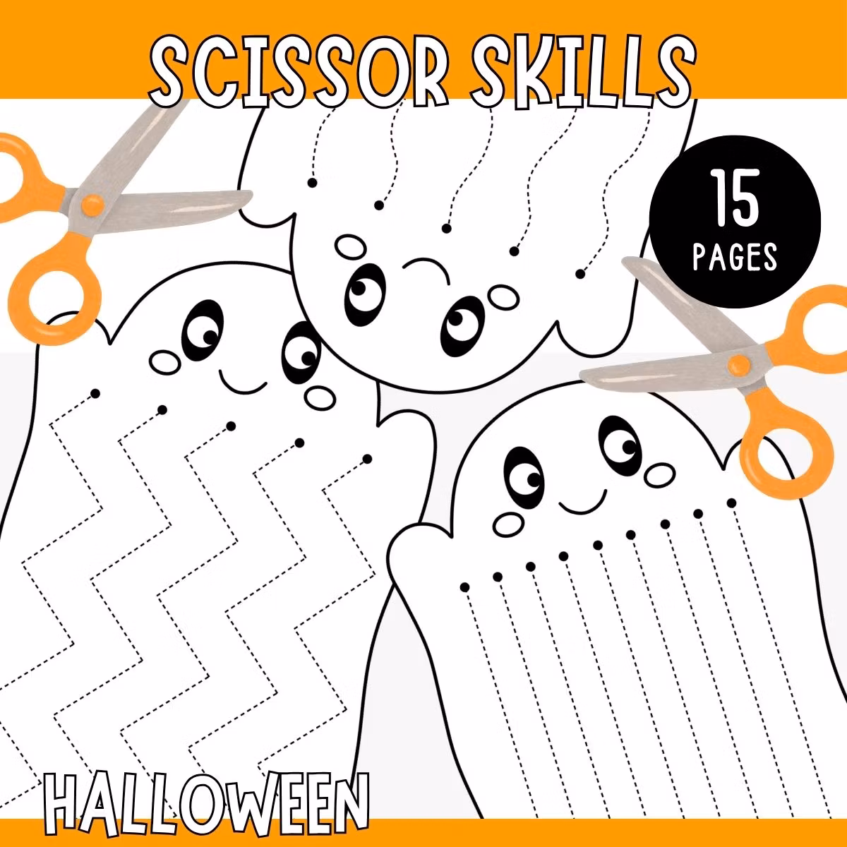 Halloween Scissor Skills - Cutting Practice (15 Pages)