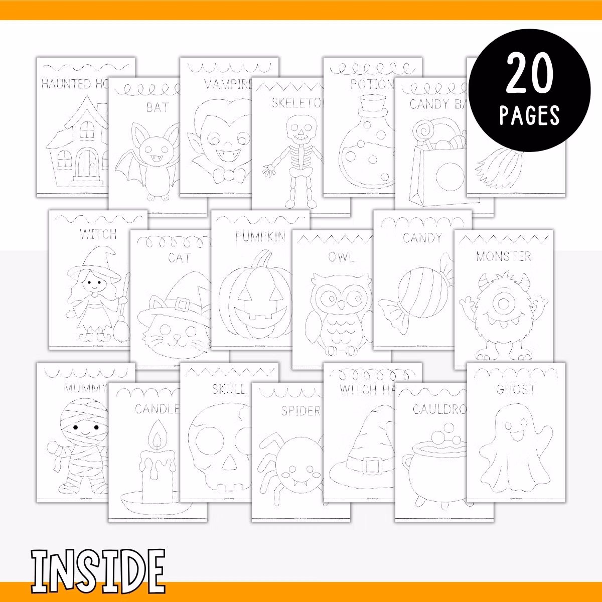 Halloween Tracing Practice - Fine Motor Worksheets (20 Pages)