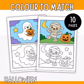 Halloween Colour to Match - Colouring Worksheets (10 Designs)