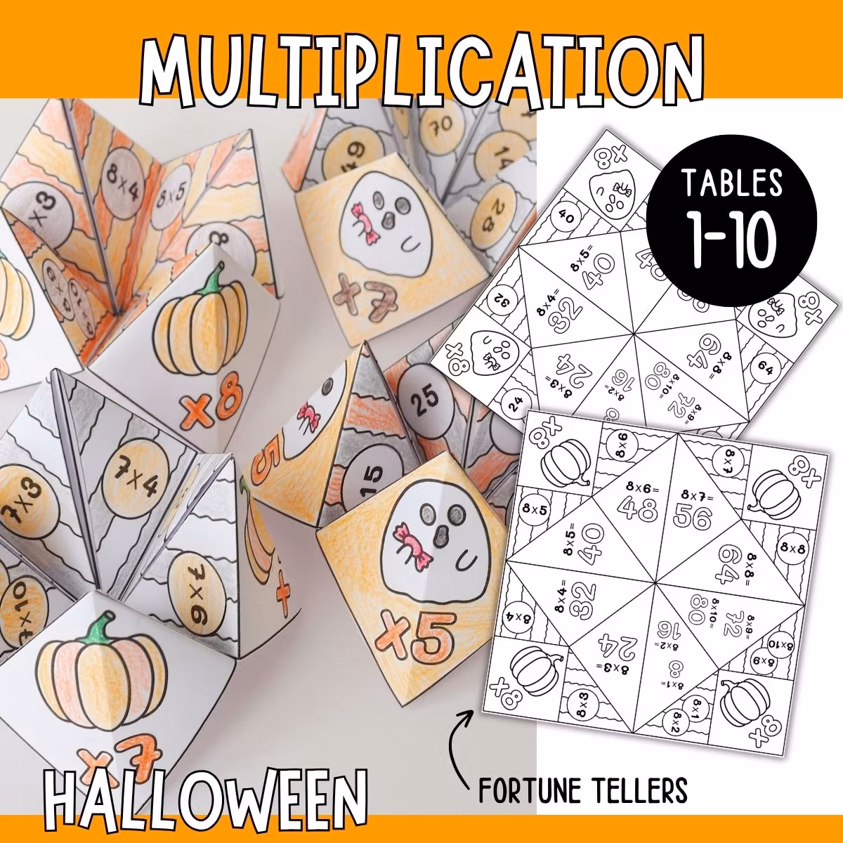 Halloween Multiplication Fortune Tellers - Times Tables 1-10