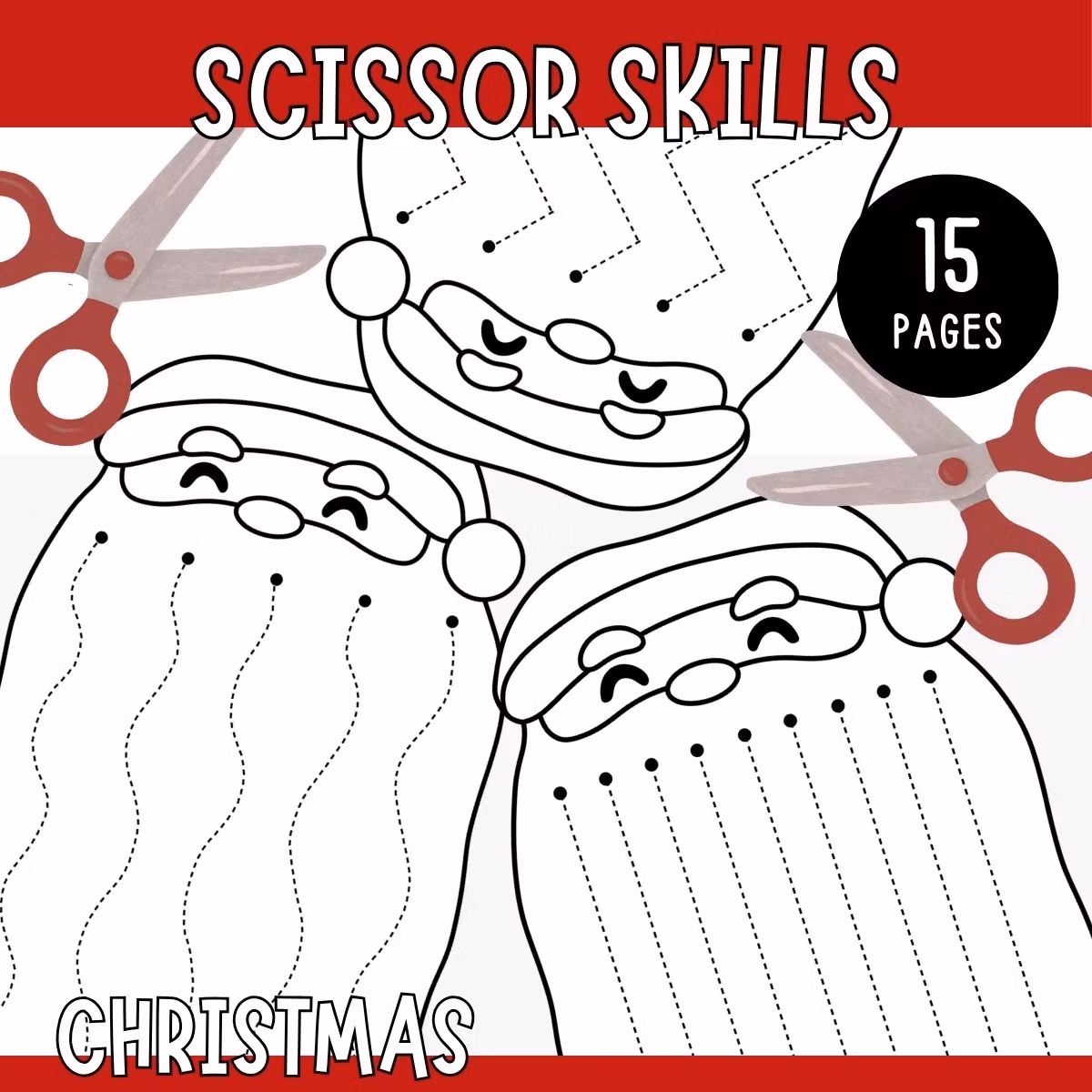 Christmas Scissor Skills - Cutting Practice (15 Pages)