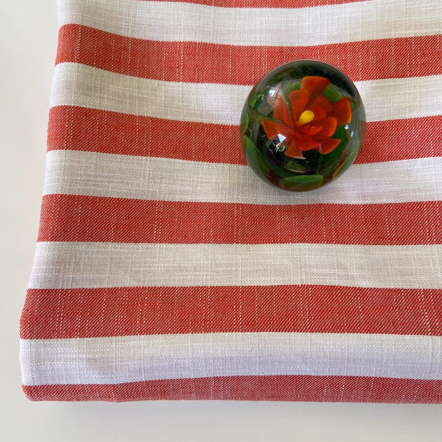 2,6m Bomull/lin, blockrand, röd/vit