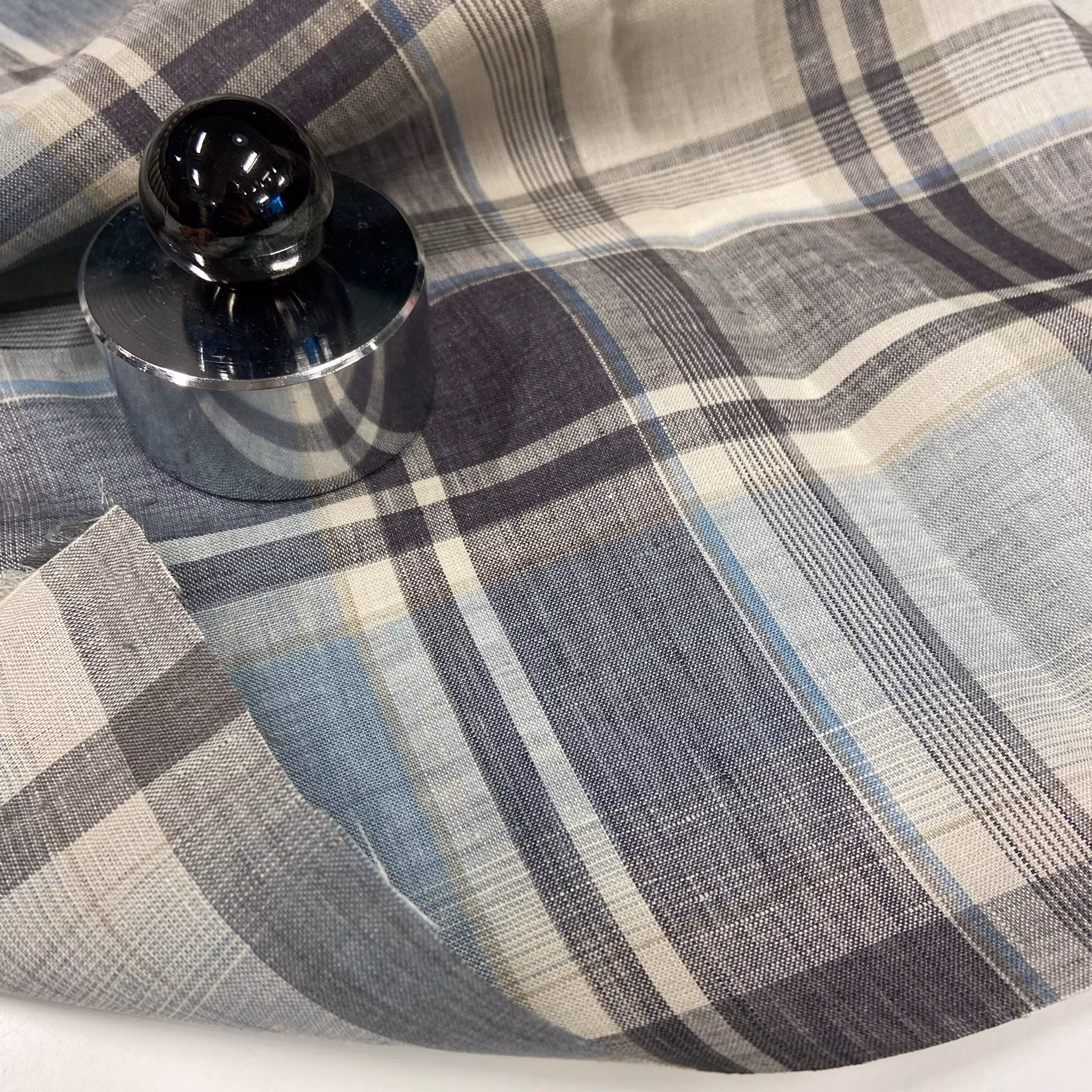 3m Linne Beige/Grå/Ljusblå Rutig