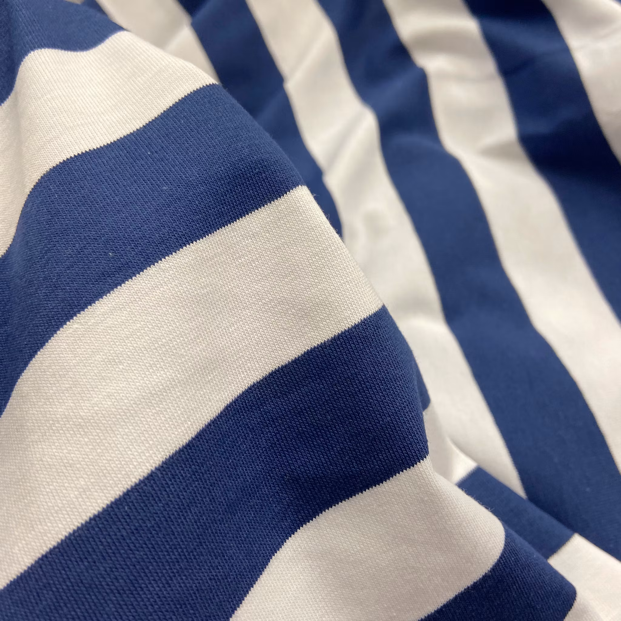 1,5m Bomull/Elastan Singeljersey Randig Blå/Vit Gallo