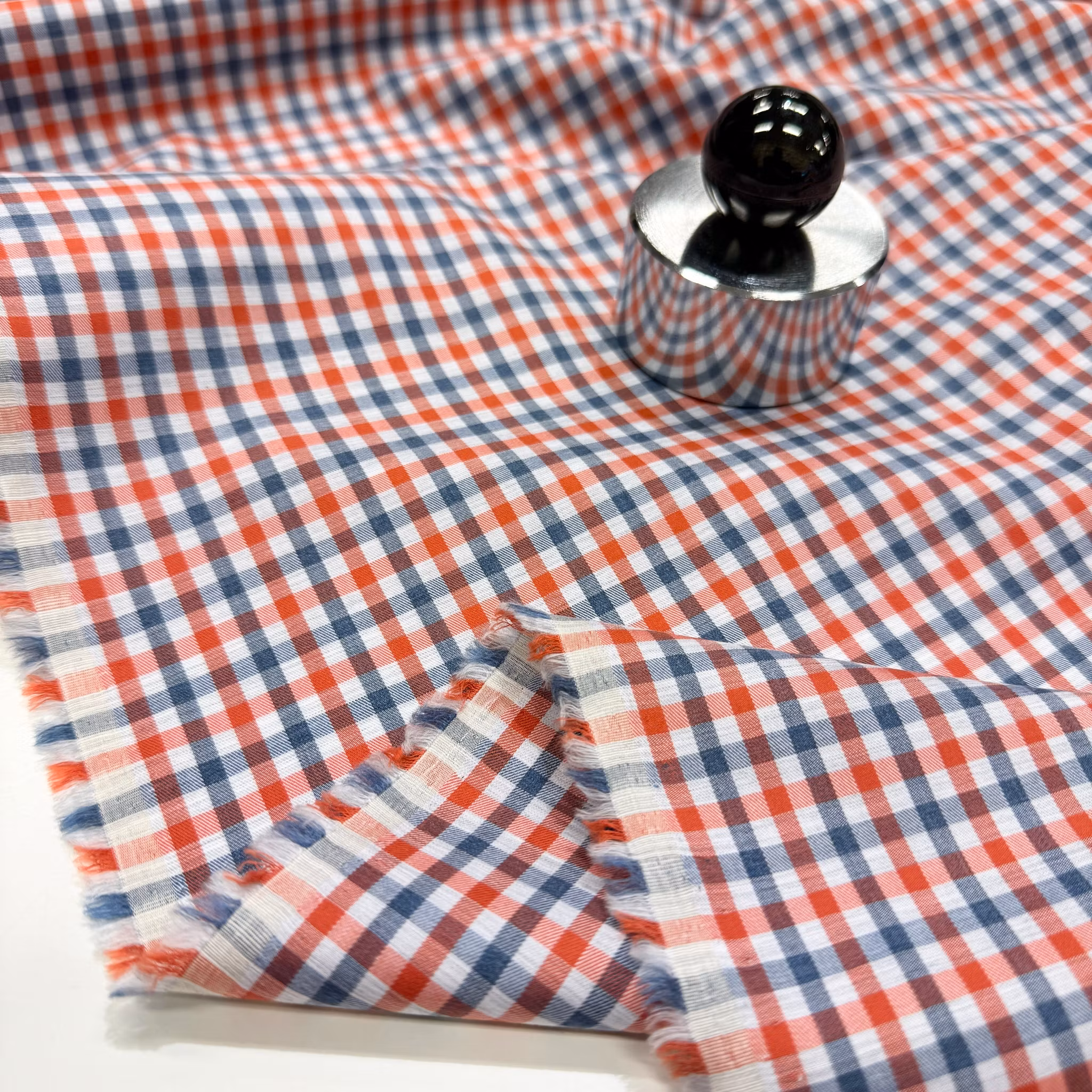 2,2m Bomull, blå/röd/gråmelange rutig