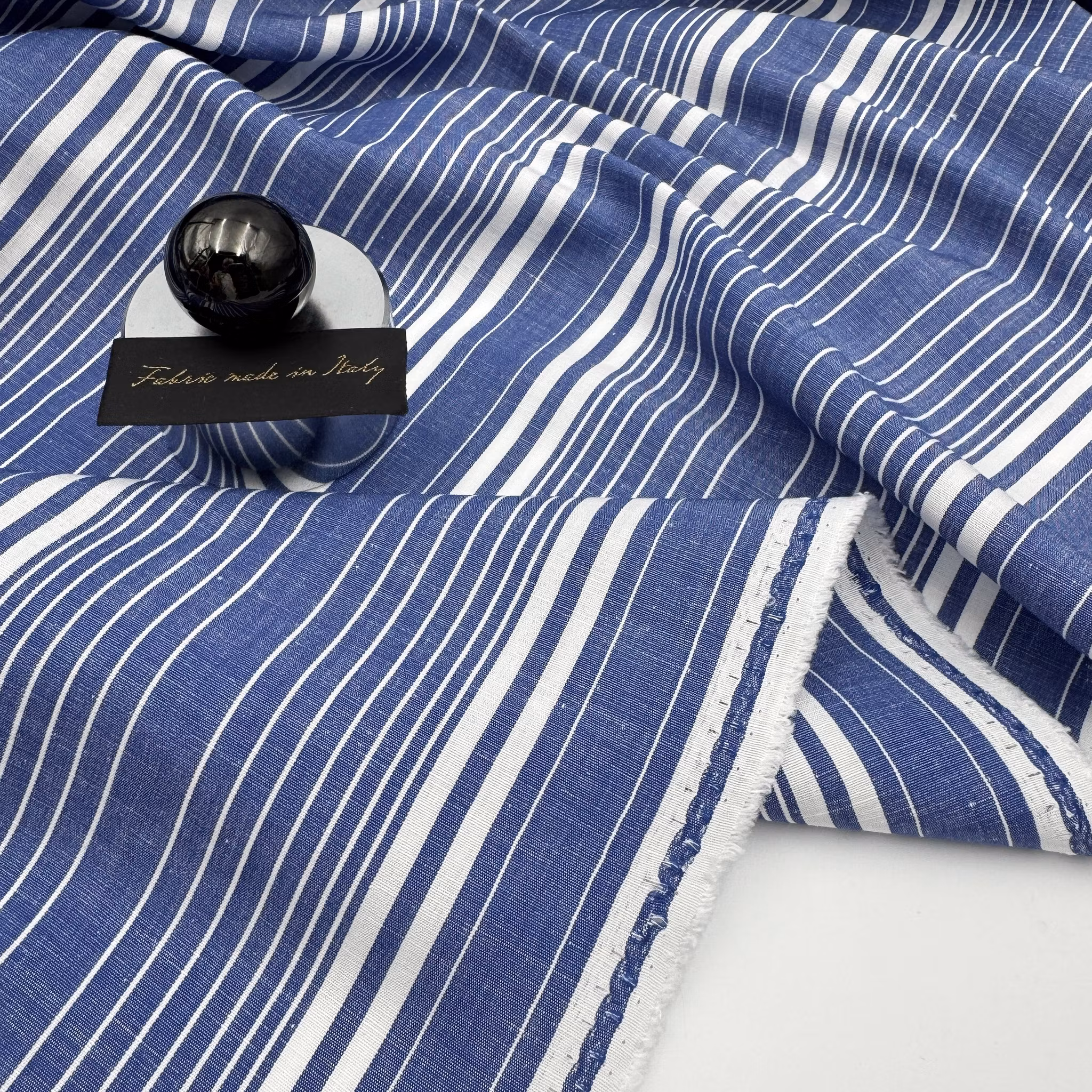 1,8m Lin/bomull blå/vit rand