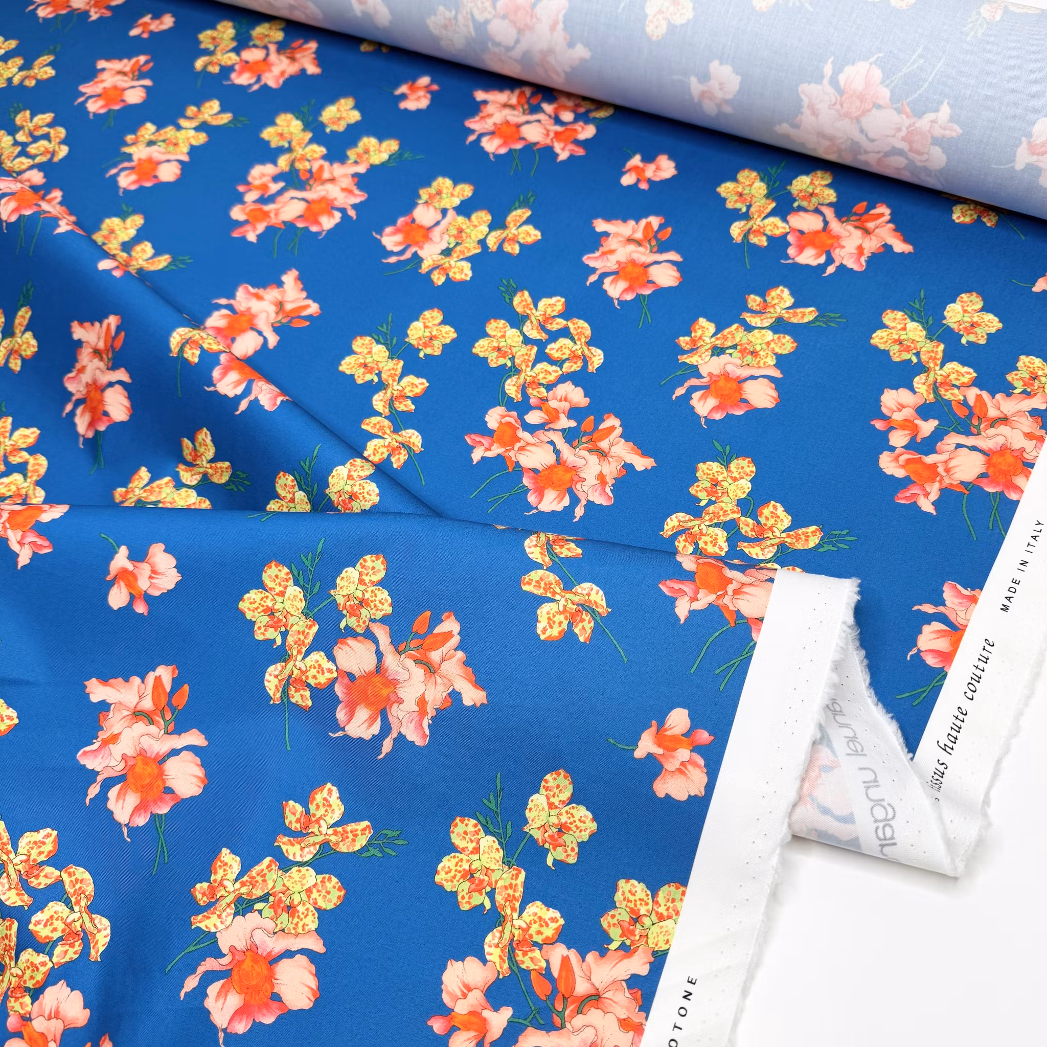 2m Bomull blå/ljusröd orkidéer Ungar*