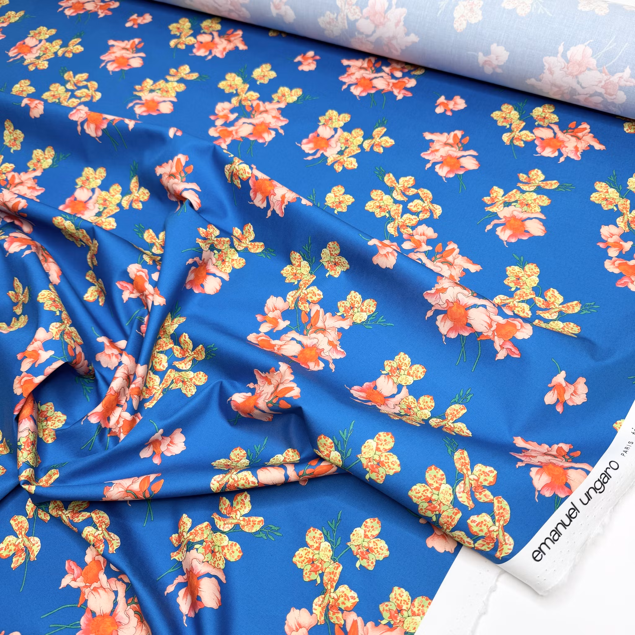 2m Bomull blå/ljusröd orkidéer Ungar*