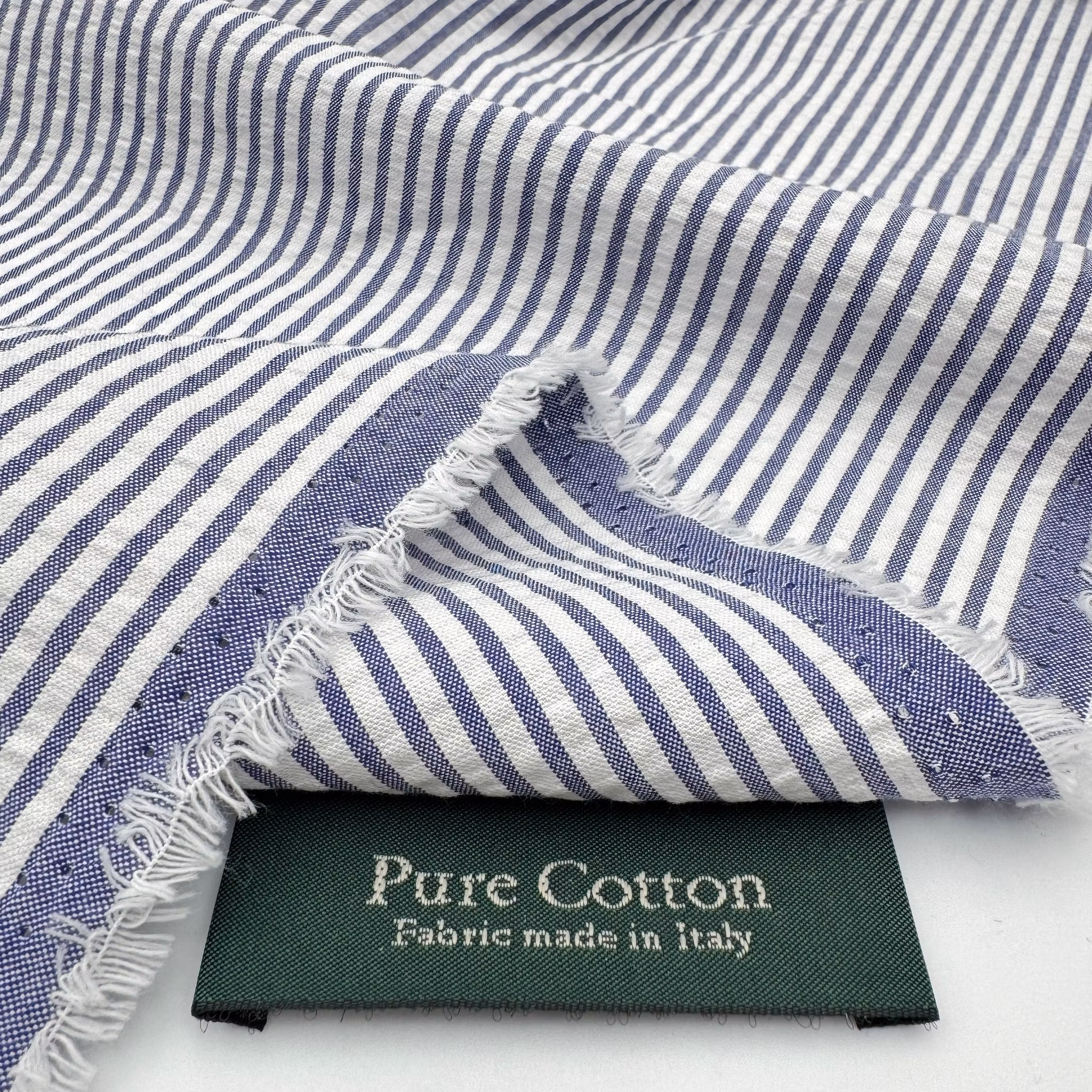 1,5m Bomull bäckebölja blå/vit randig