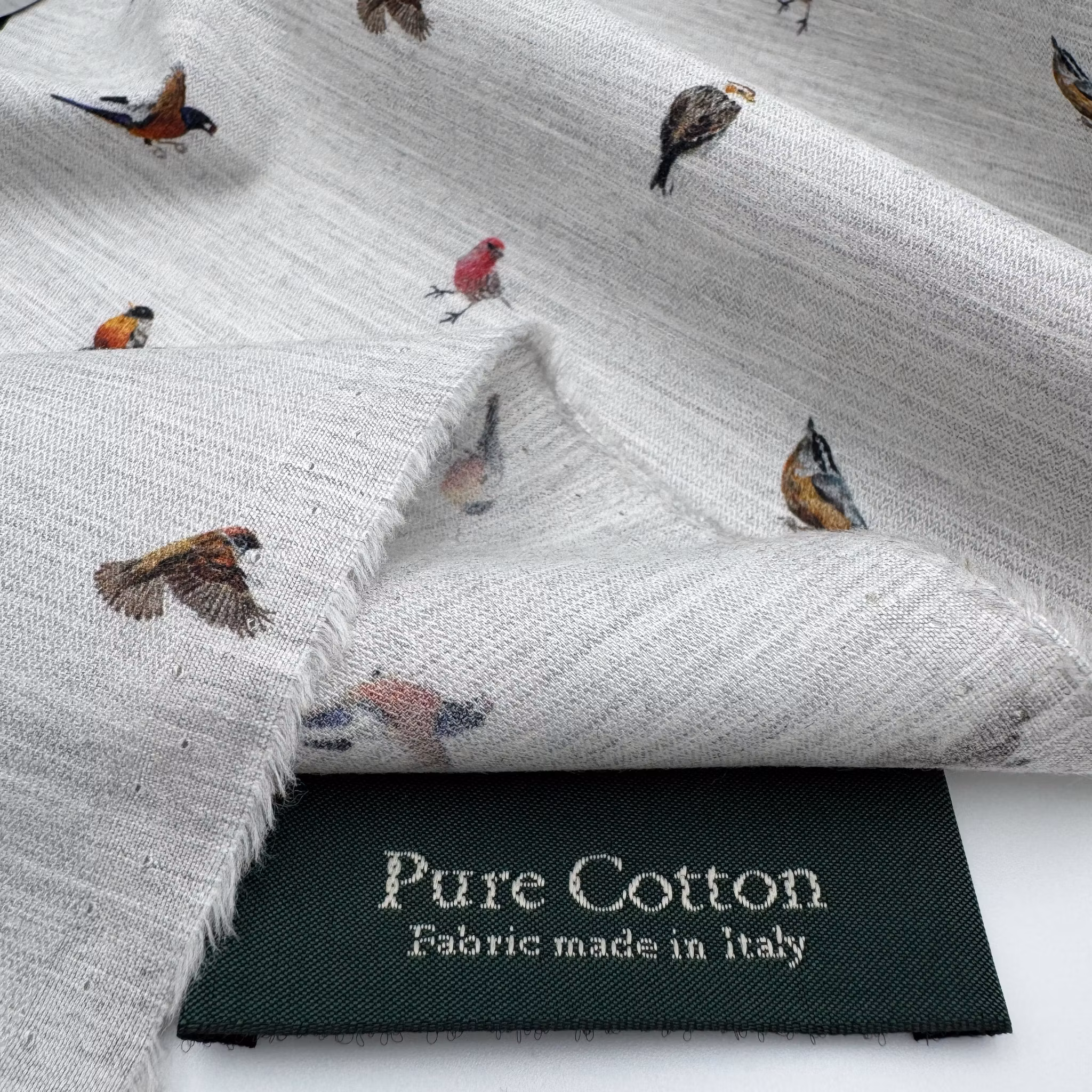 2,6m Skjortbomull ljusgrå fåglar