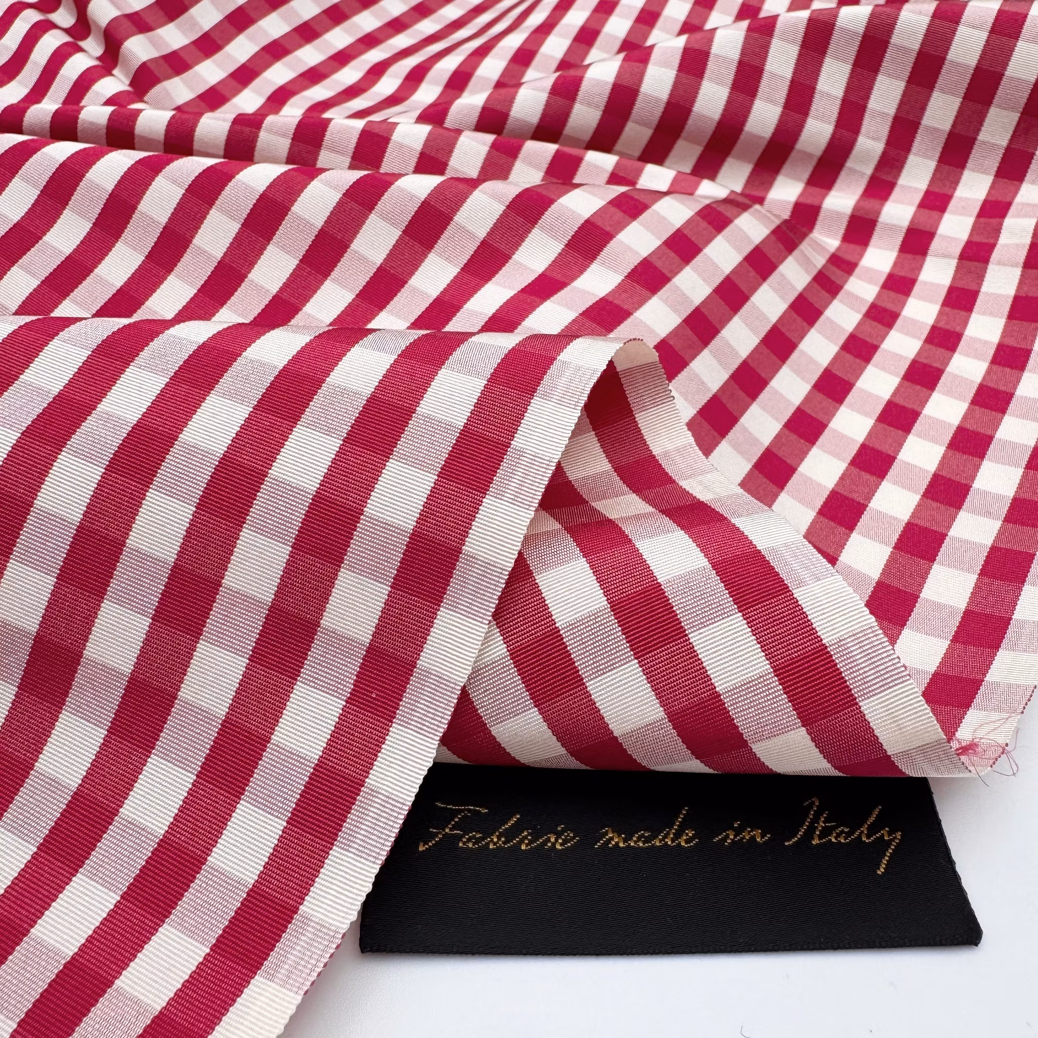 2,1m Sidenrips rutig bordeaux