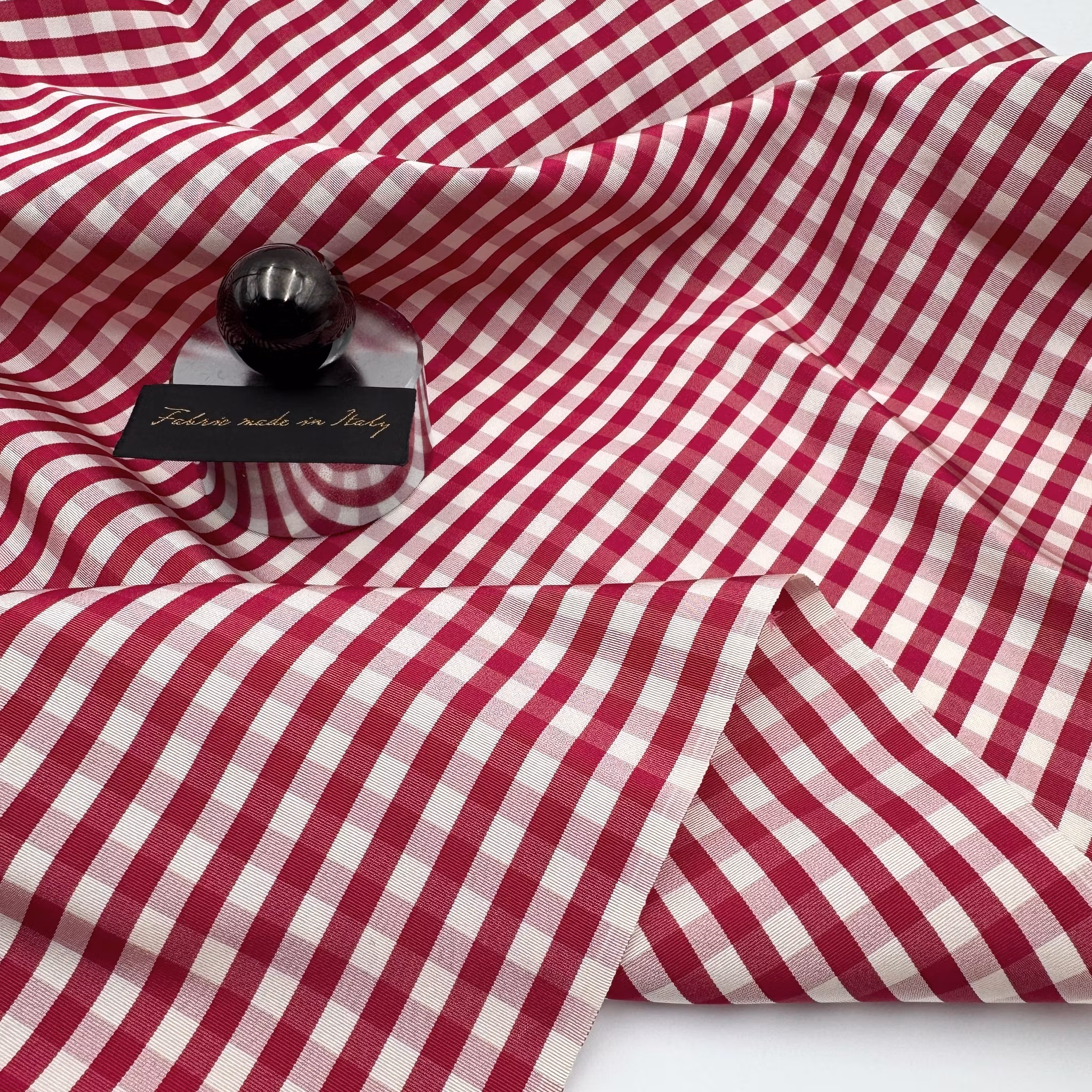 2,1m Sidenrips rutig bordeaux