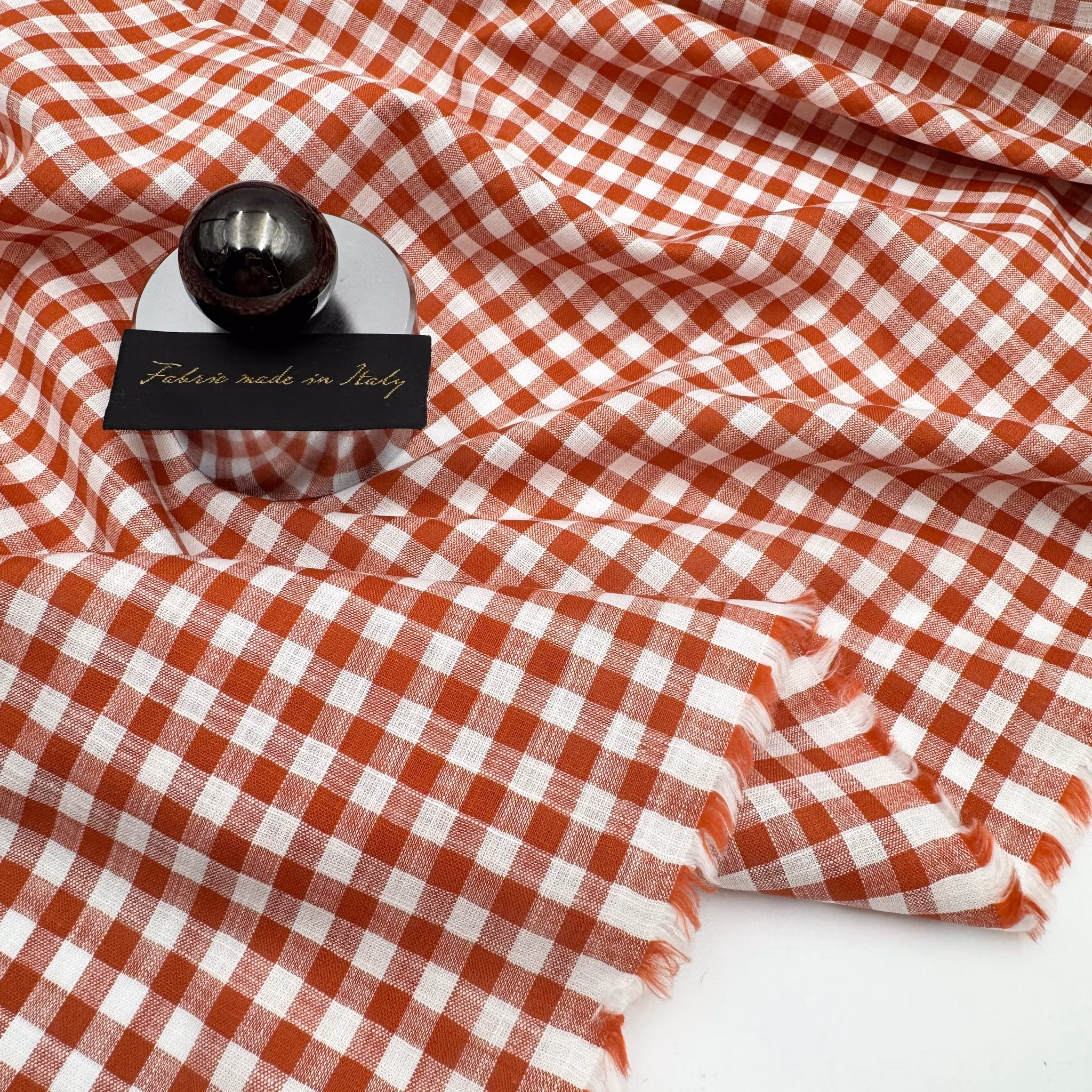 1,95m Bomull/lin vit/röd ruta Canclin*