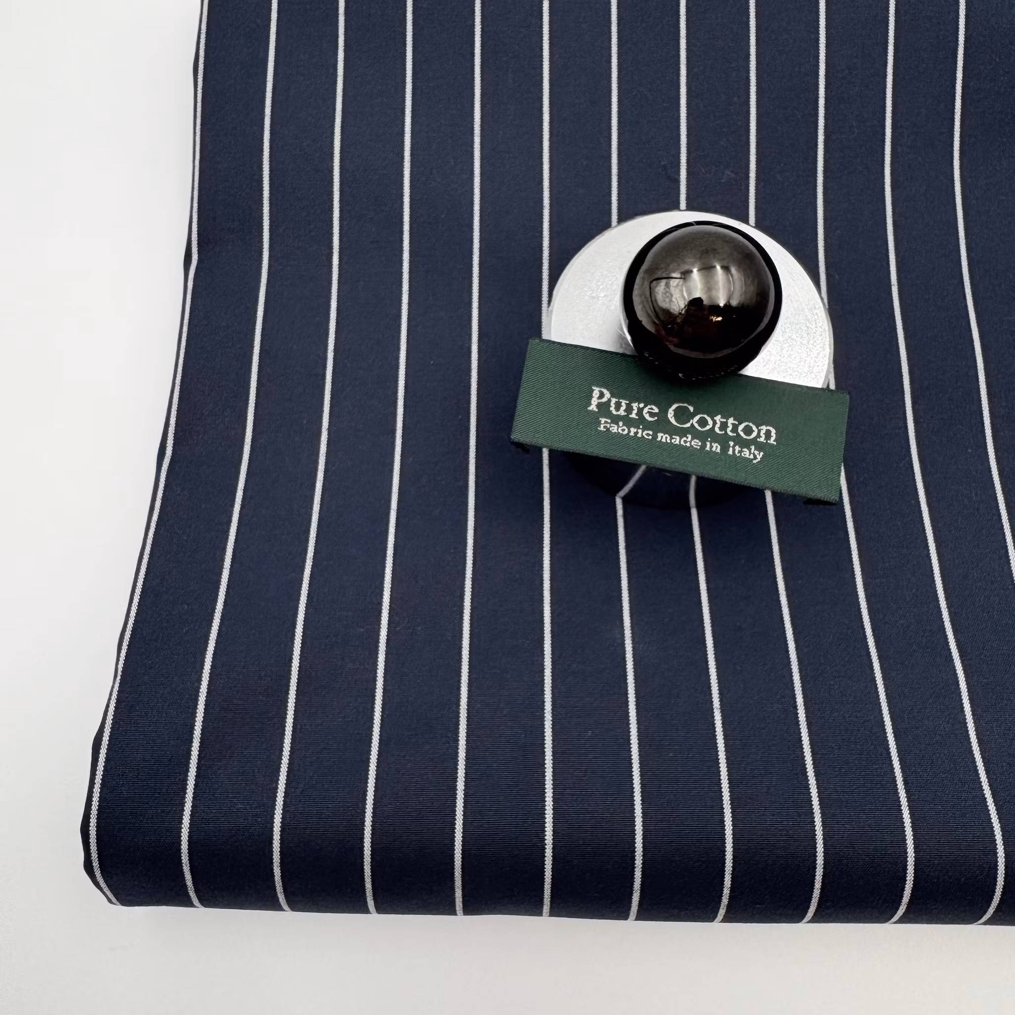 1,5m Bomull/elastan marin/vit kritstreck