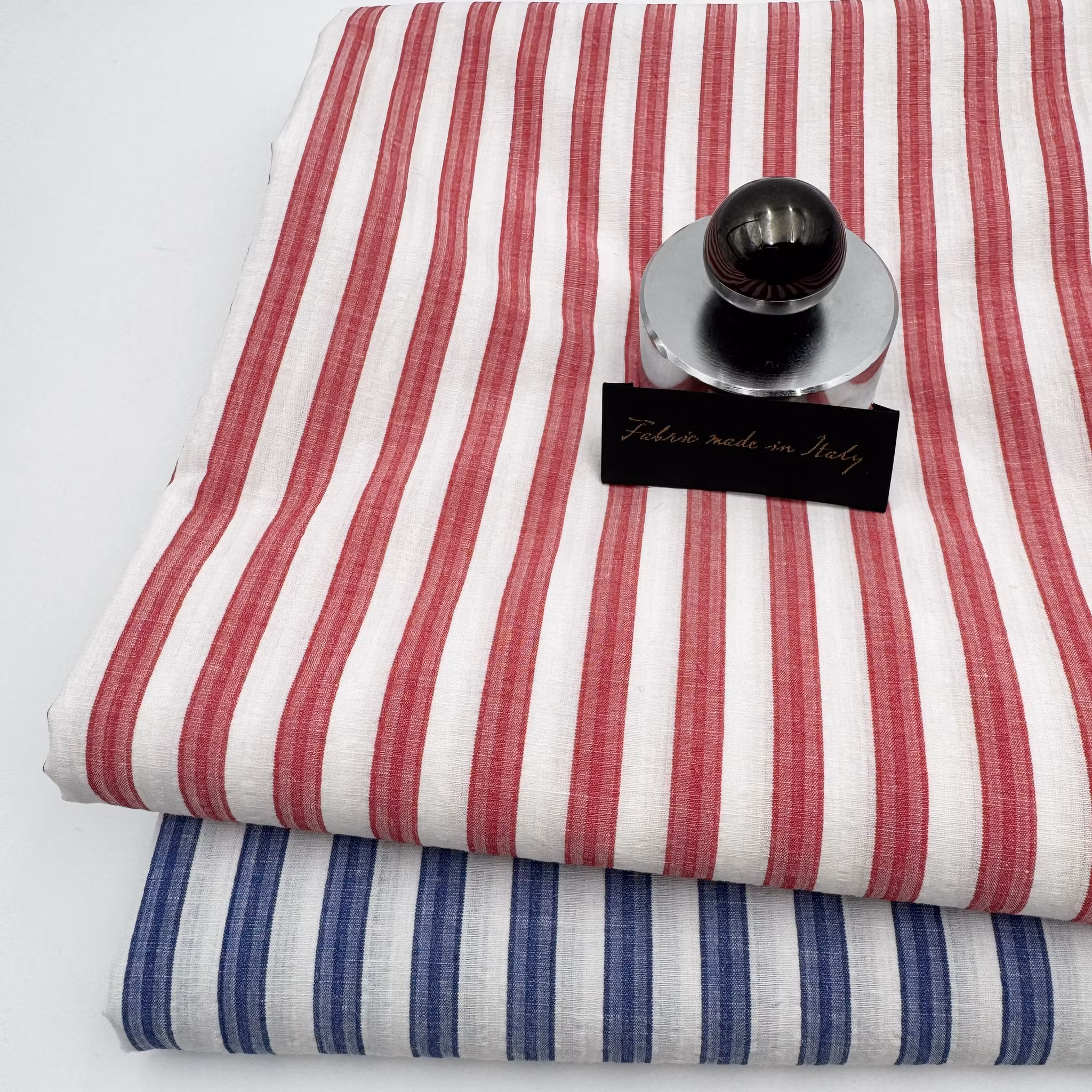 Bomull/lin vit/blå rand