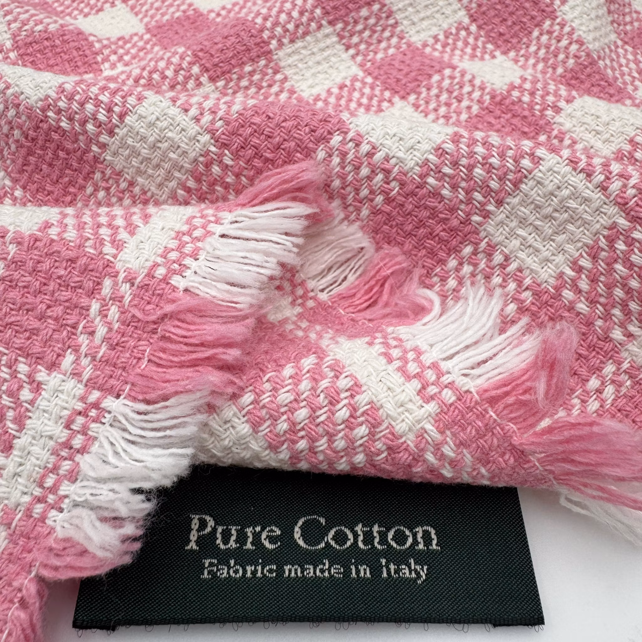 0,55m Bomullschanel rutig vit/rosa