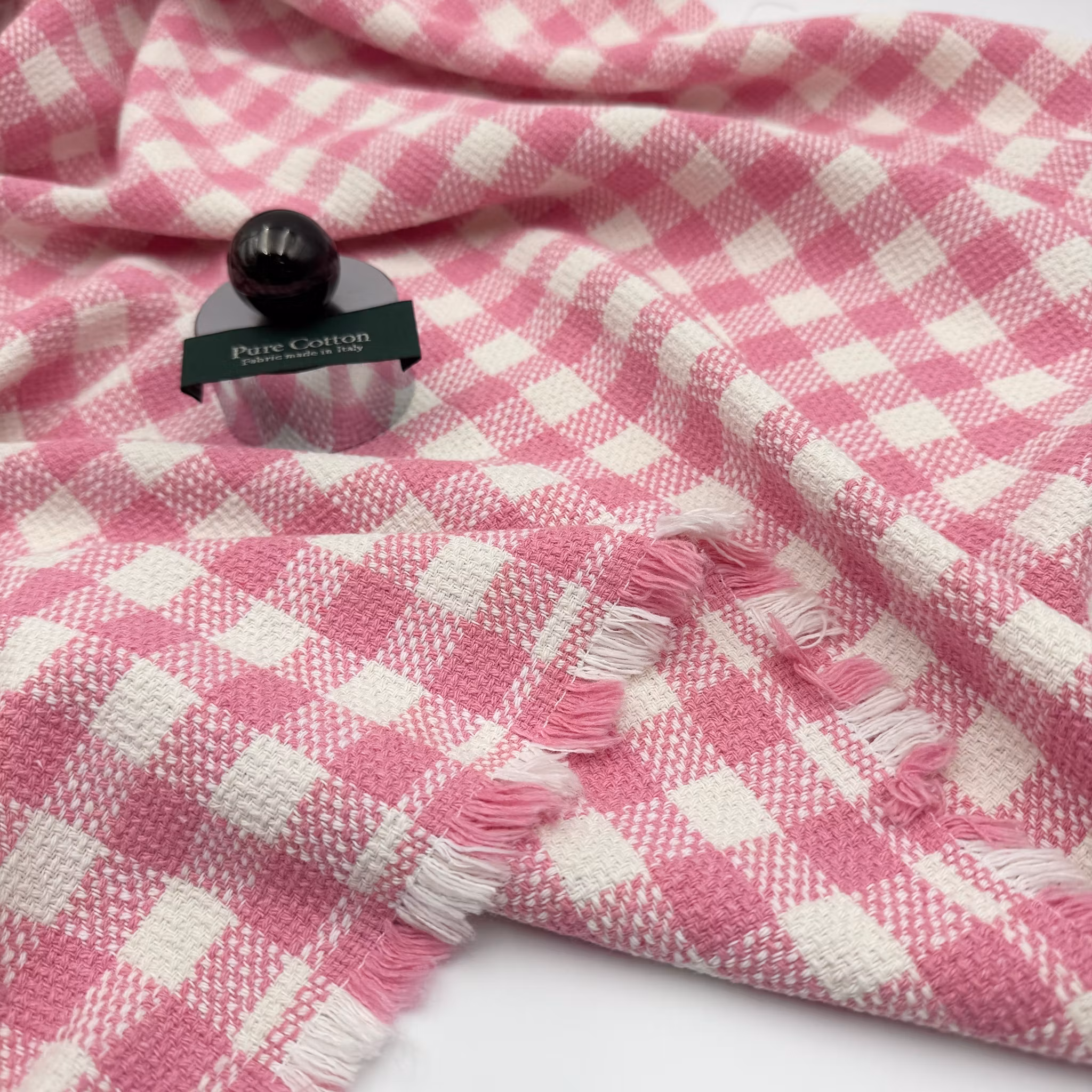 0,55m Bomullschanel rutig vit/rosa