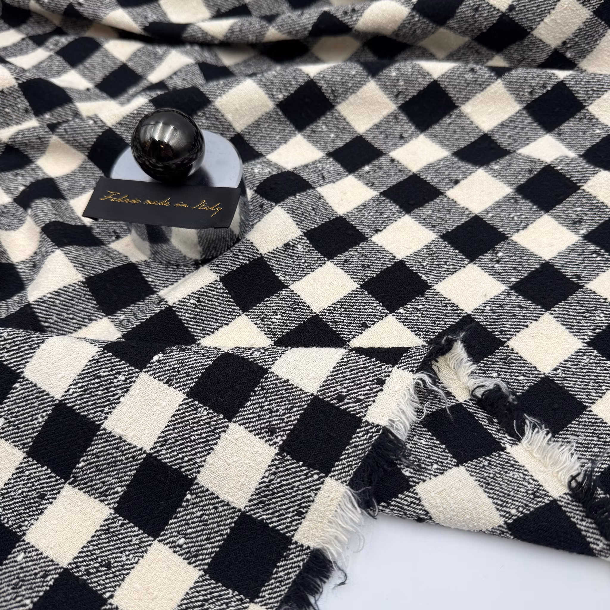 1,1m Bomull/lin svart/vit ruta