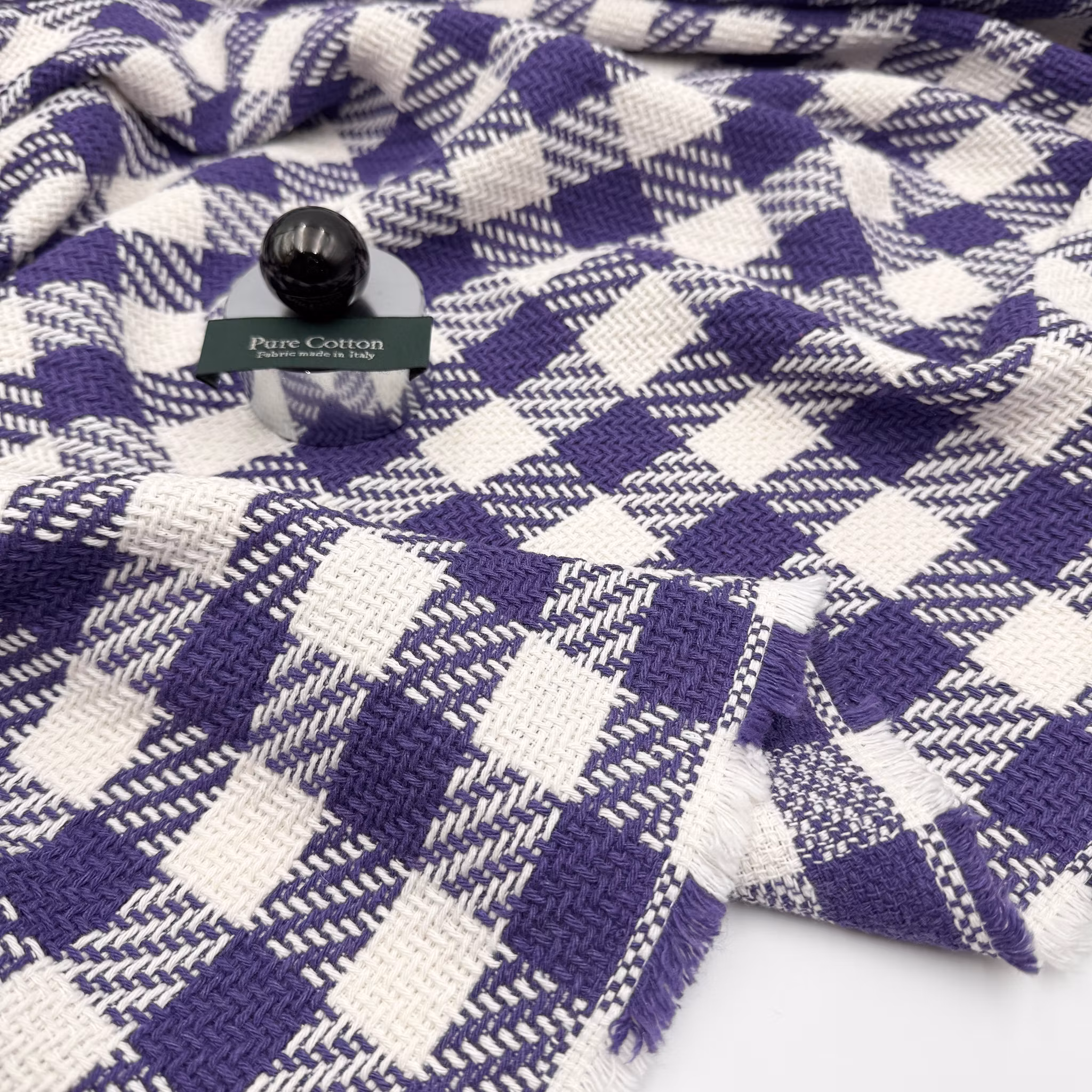 2,2m Bomullschanel rutig vit/lila