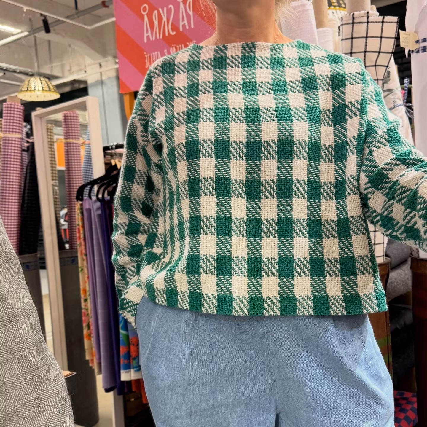 2,2m Bomullschanel rutig vit/lila