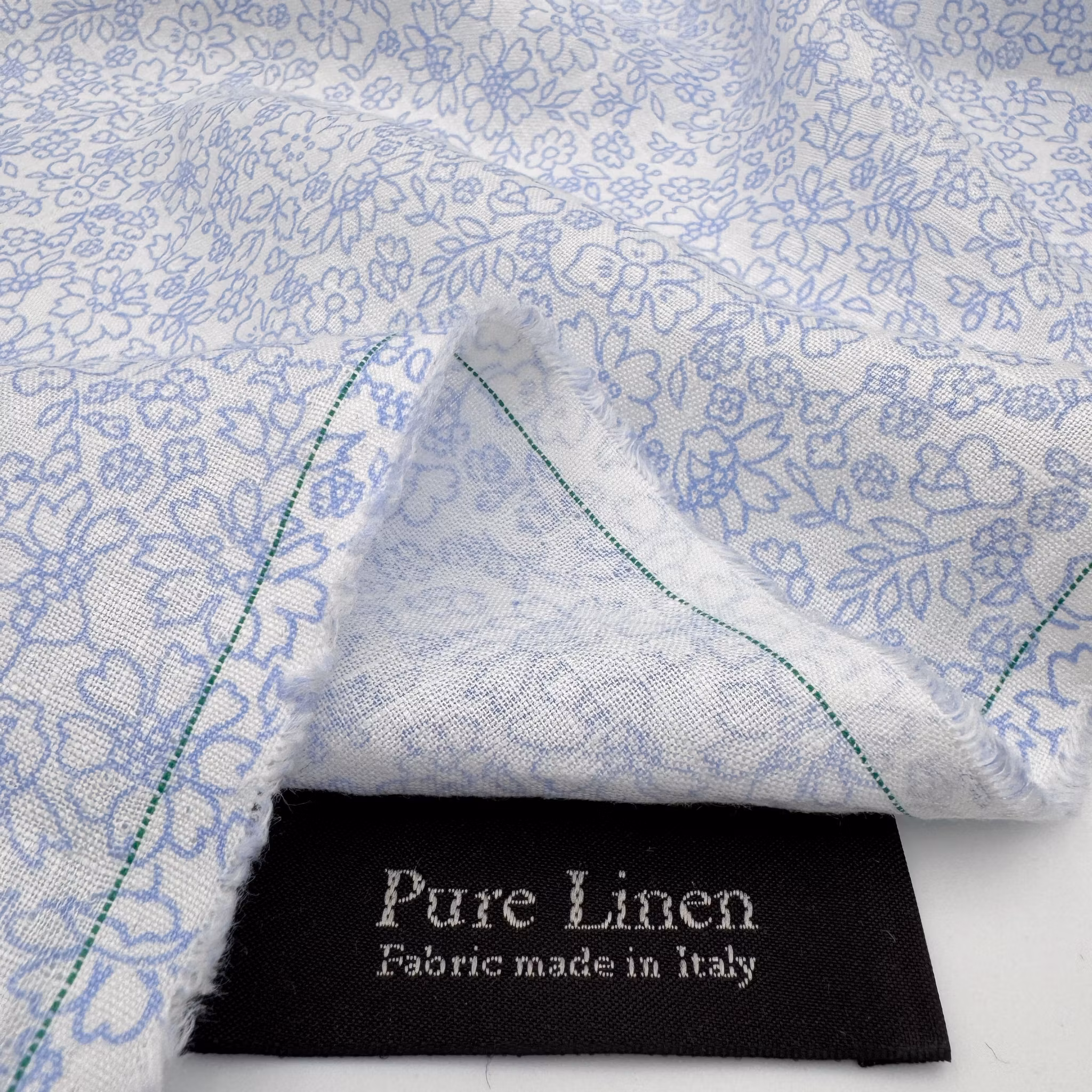 1,5m Lin vit/blåblommig