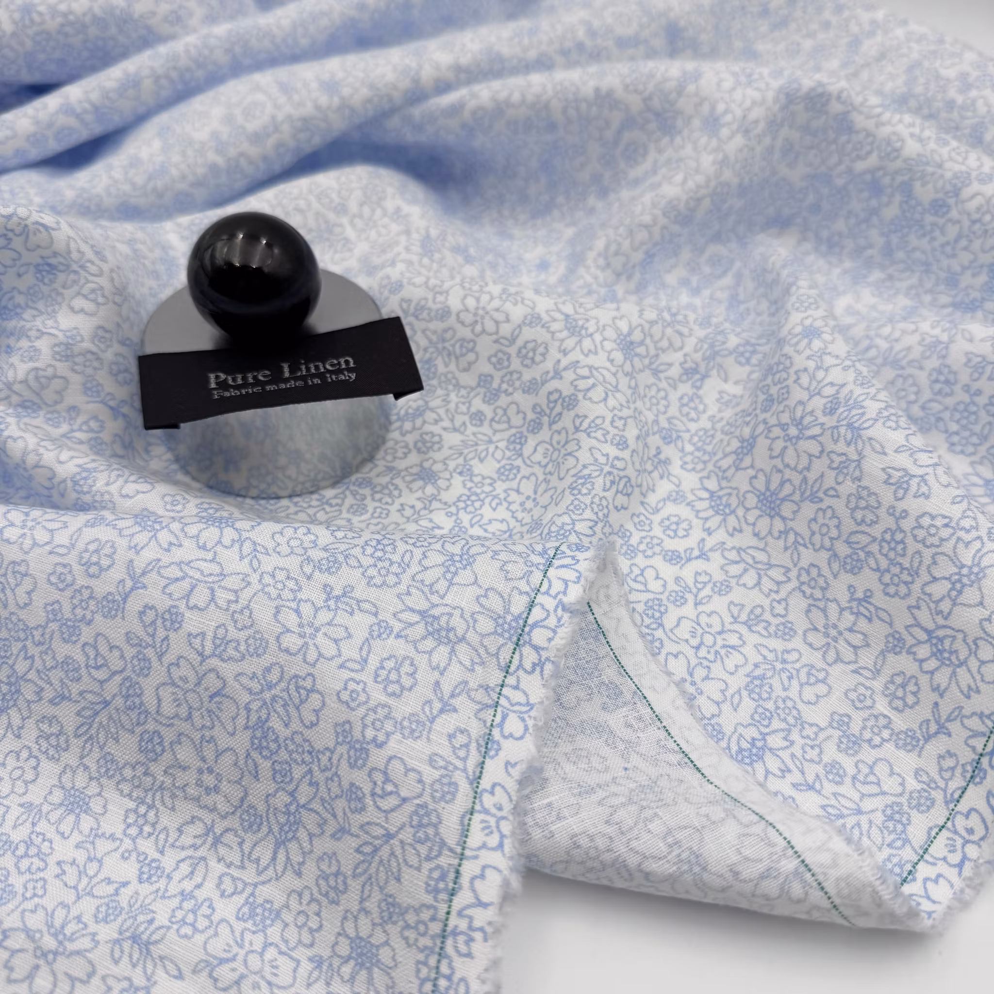 1,5m Lin vit/blåblommig