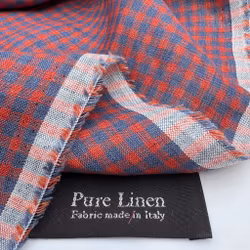 1,5m Lin blå/rost smårutigt