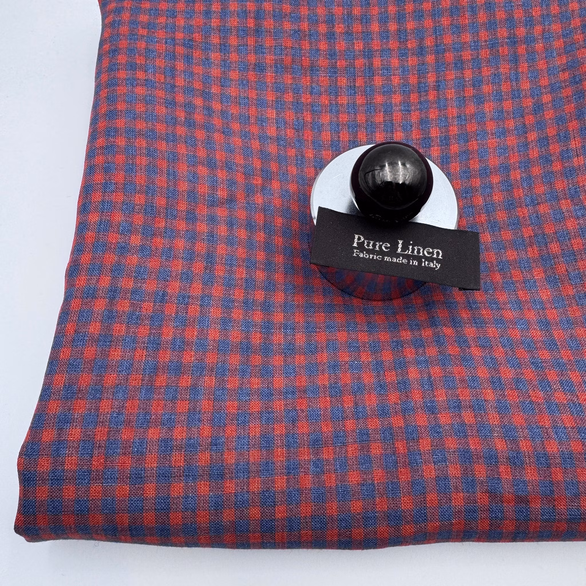 1,5m Lin blå/rost smårutigt