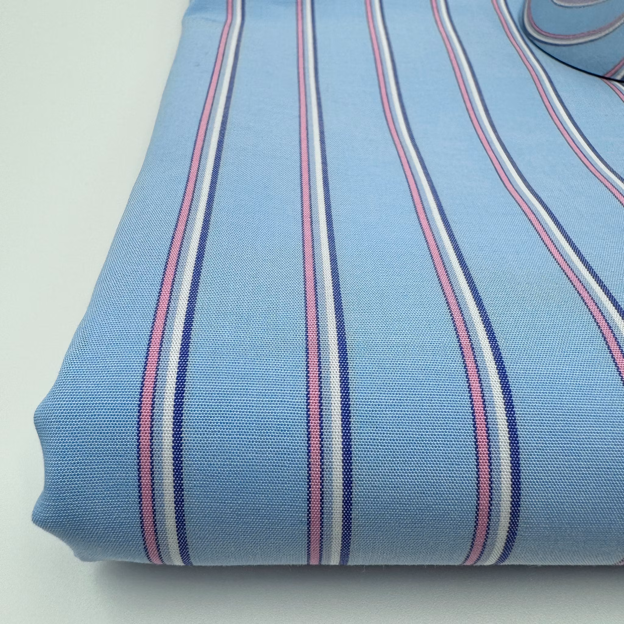 2m Bomull ljusblå/vit/rosa/lila rand