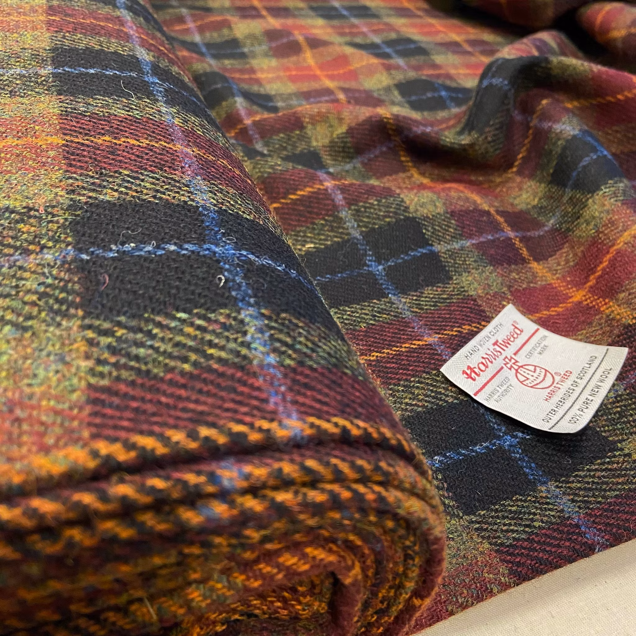 Ull Harris Tweed Rödrost/Grön Rutig