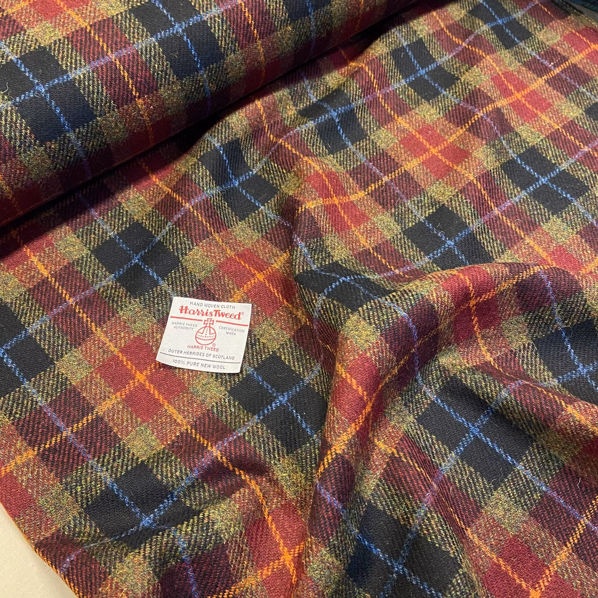 Ull Harris Tweed Rödrost/Grön Rutig
