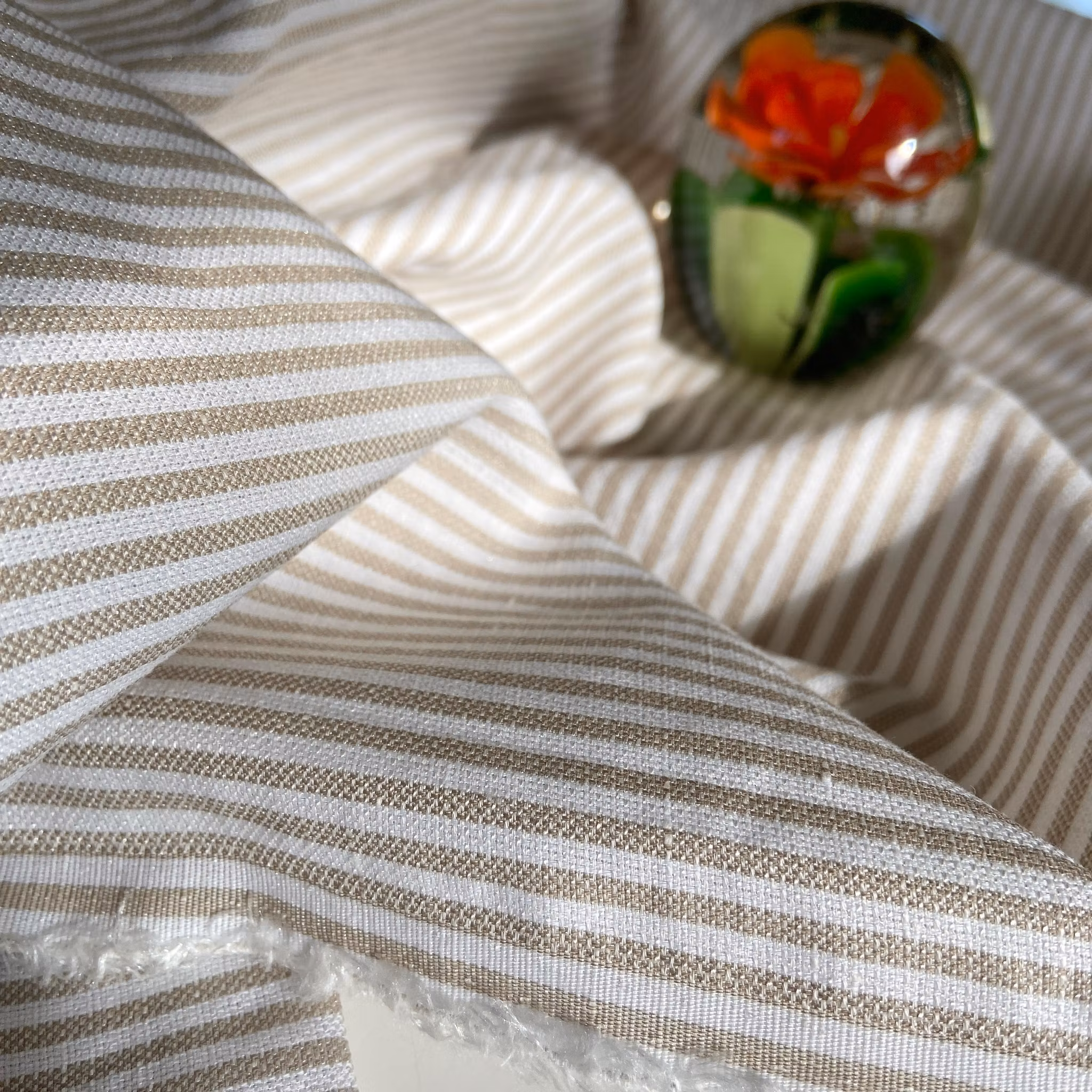 0,6m x 3 och 0,75m Bomull/lin, beige/vit, randig